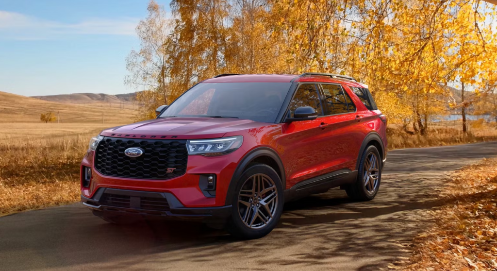 The 2026 Ford Explorer sits parked on a fall road. Shop for your new 2026 Ford Explorer at Summerville Ford near Charleston today.