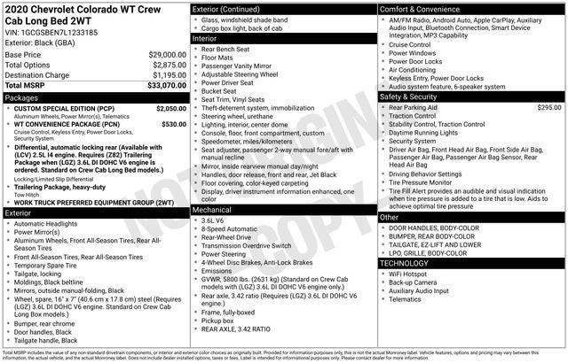 2020 Chevrolet Colorado Work Truck