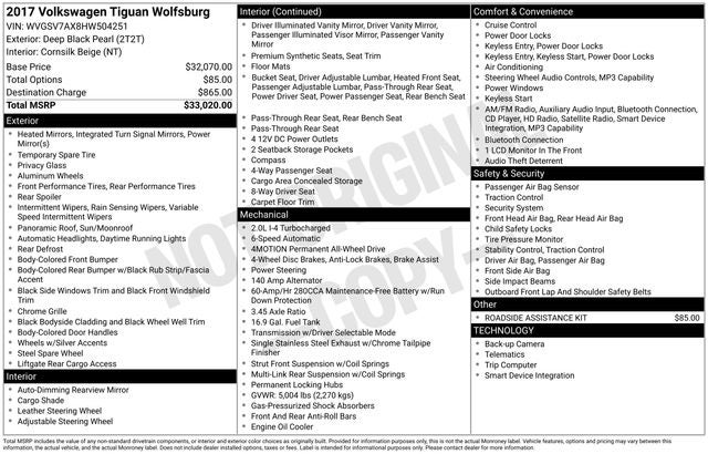 2017 Volkswagen Tiguan 2.0T Wolfsburg Edition 4Motion