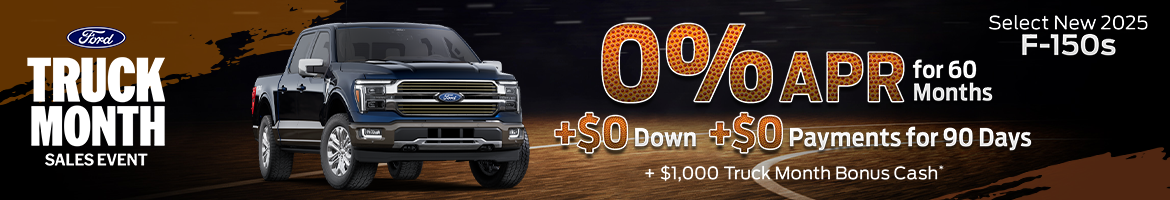 Get 0% APR on select new 2025 Ford F-150 models in Summerville, SC