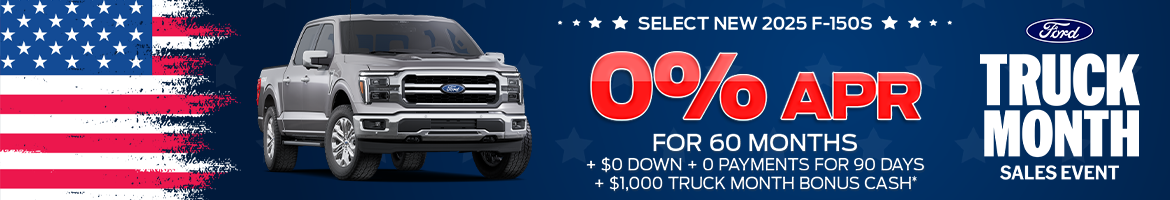 Get 0% APR on select new 2025 Ford F-150 models in Summerville, SC